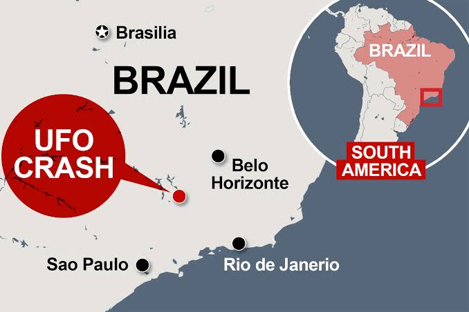 Map of Varginha, Minas Gerais, identifying locations associated with the reported January 1996 events